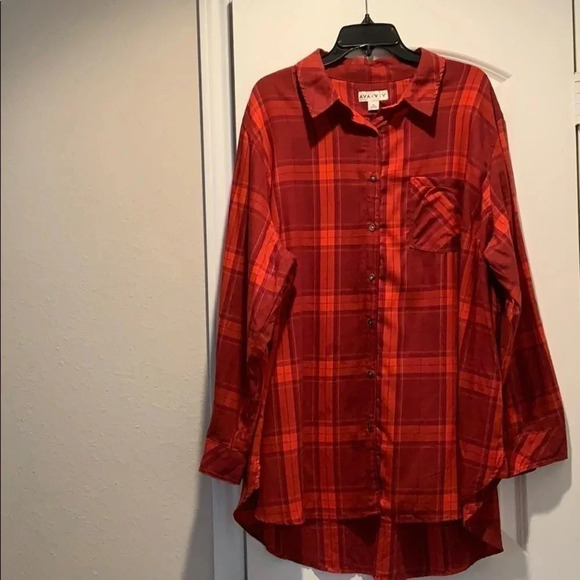 Ava & Viv Red Plaid Button Down Shirt Size 3X New - Picture 2 of 10